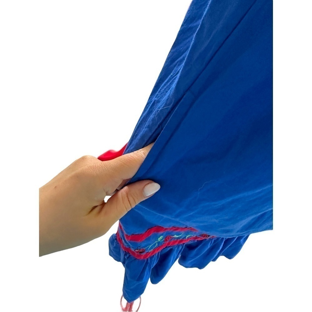 Go Softly Midi Dress Blue Strawberry Embroidered Pockets Size XS Vintage… - Picture 3 of 5